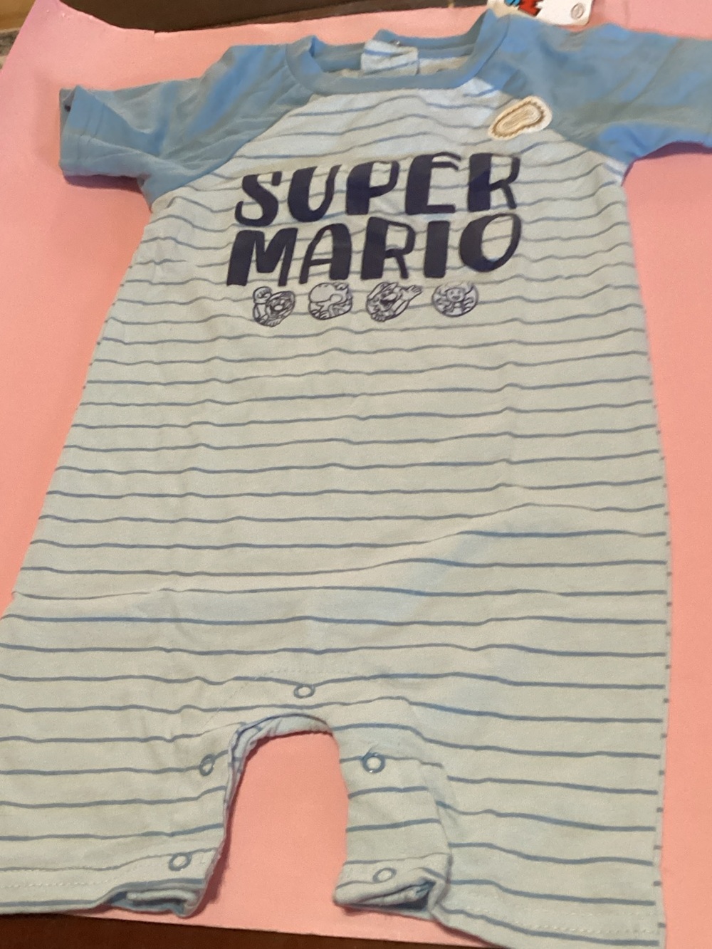 Nintendo Light Blue and Blue Super Mario Striped One-Piece Footie Romper